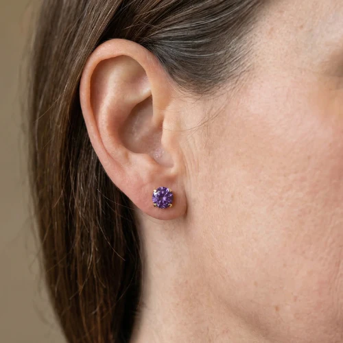 Amethyst Round Studs | White Gold - Image 2