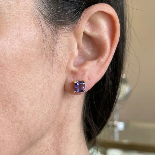 Amethyst Square Studs | Gold - Image 2