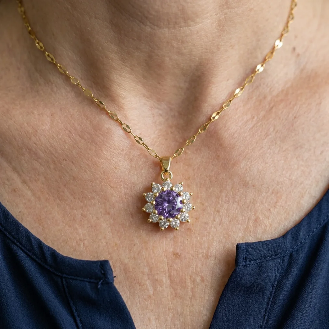 Amethyst Sunflower Necklace | Gold - Image 2