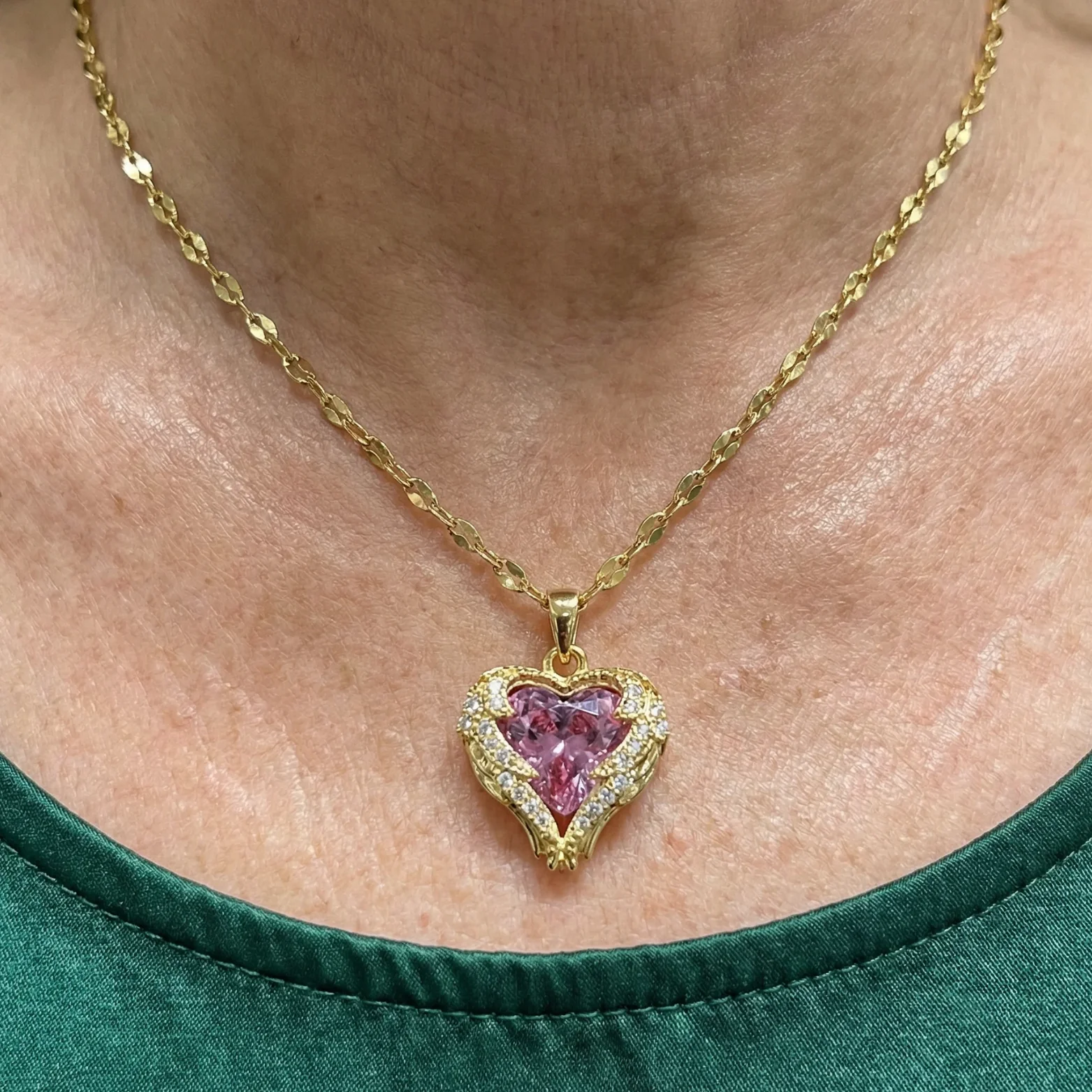 Angel Embrace Pink Heart Necklace | Gold - Image 2