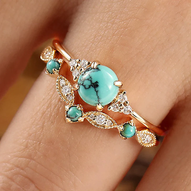 Aureva Turquoise Crown Ring Set | Gold - Image 2