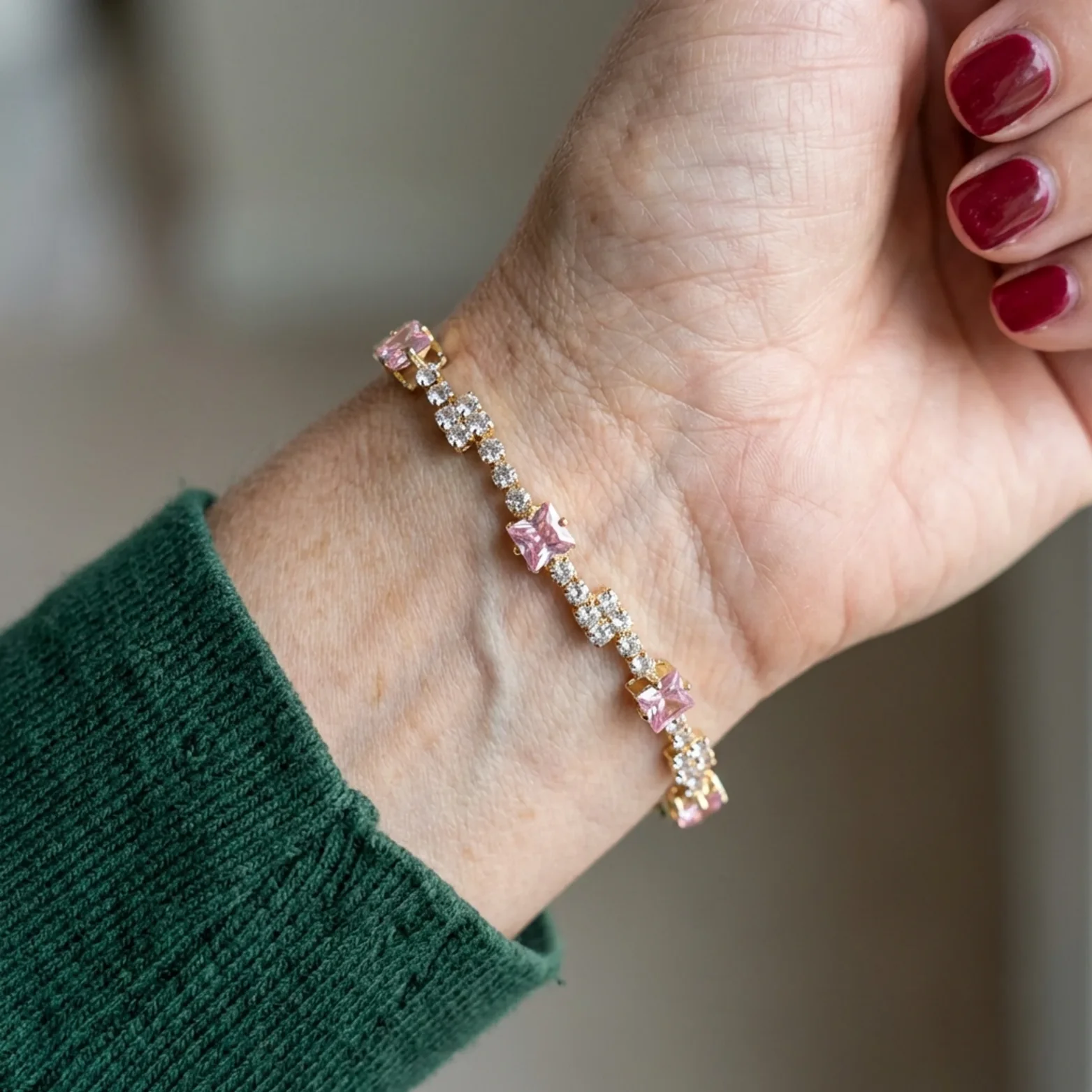 Blush Squares Tennis Bracelet | Gold - Image 2