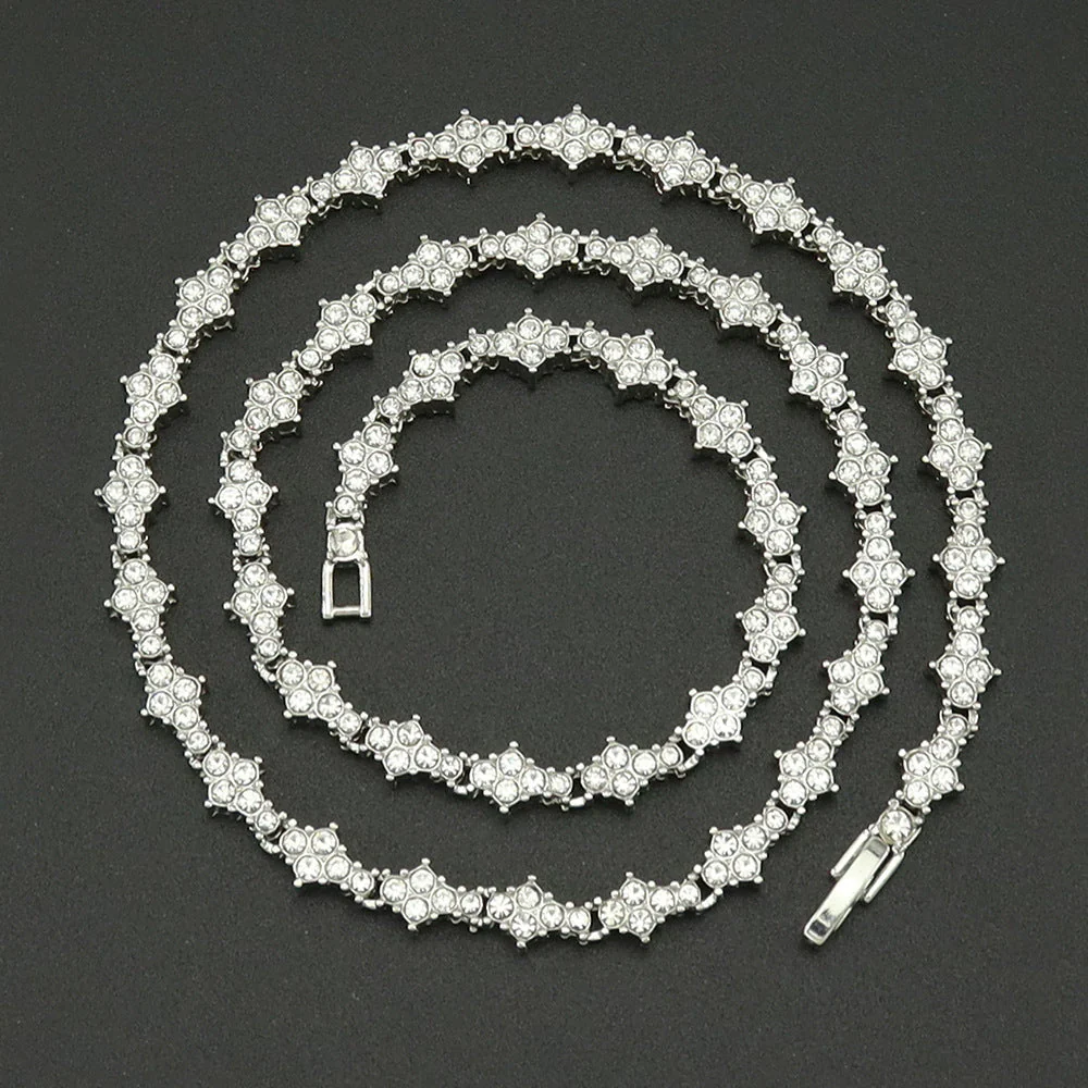 Classic Cluster Tennis Necklace | White Gold