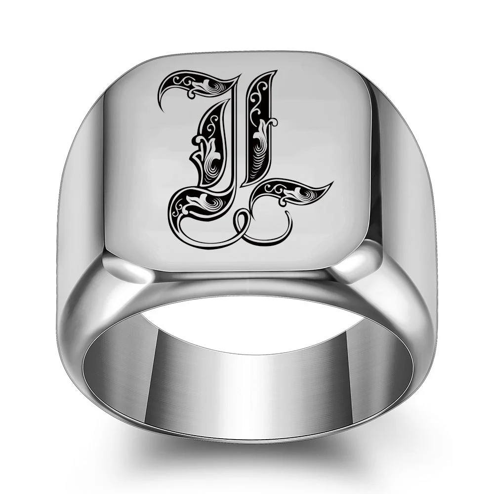 Classic Noble Initial Ring | White Gold - Image 12