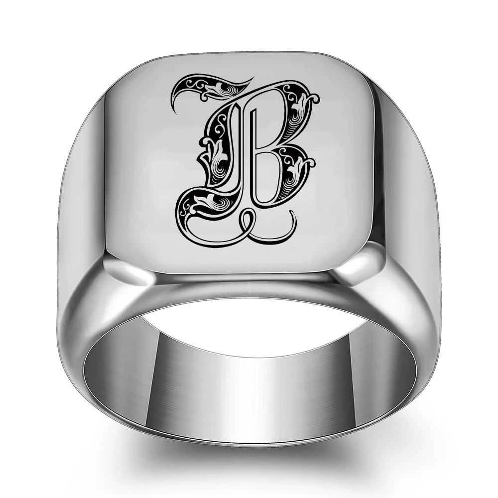 Classic Noble Initial Ring | White Gold - Image 2