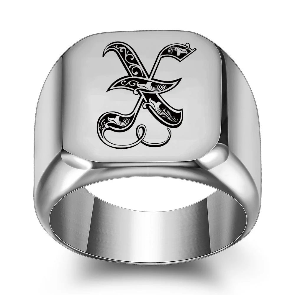 Classic Noble Initial Ring | White Gold - Image 24
