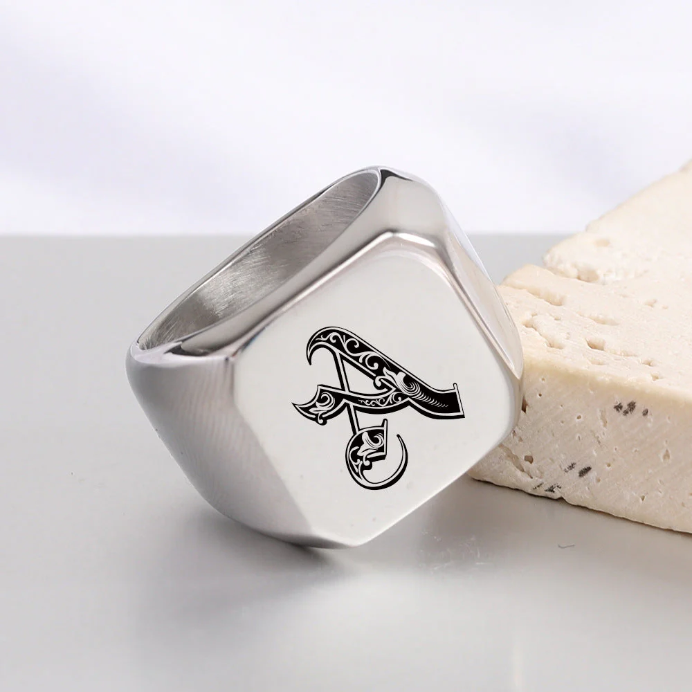 Classic Noble Initial Ring | White Gold - Image 27