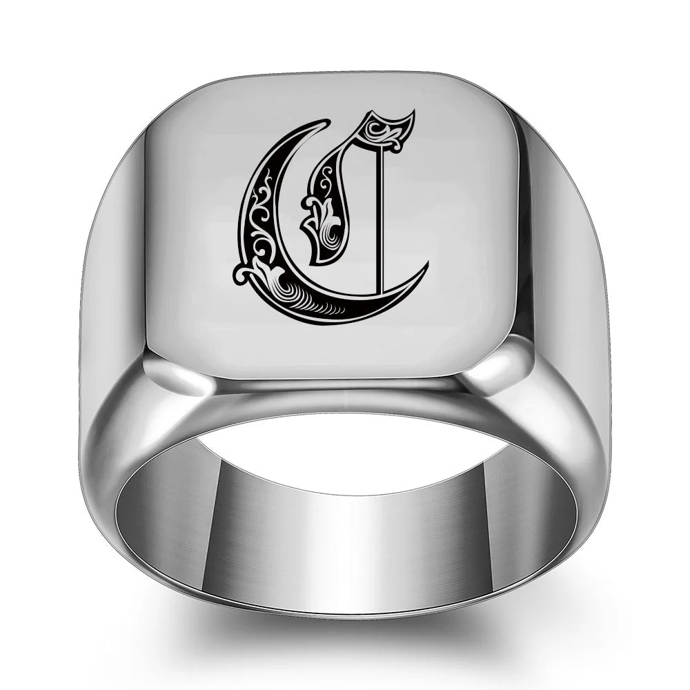 Classic Noble Initial Ring | White Gold - Image 3