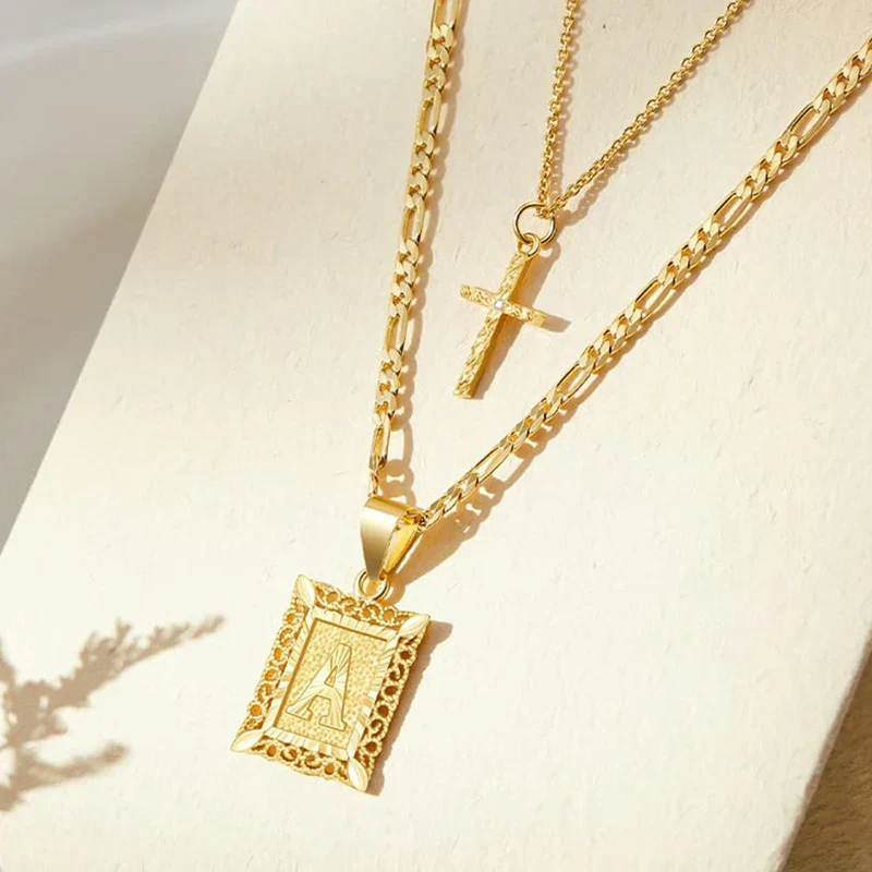 Cross Initial Necklace Set | Gold - Image 2
