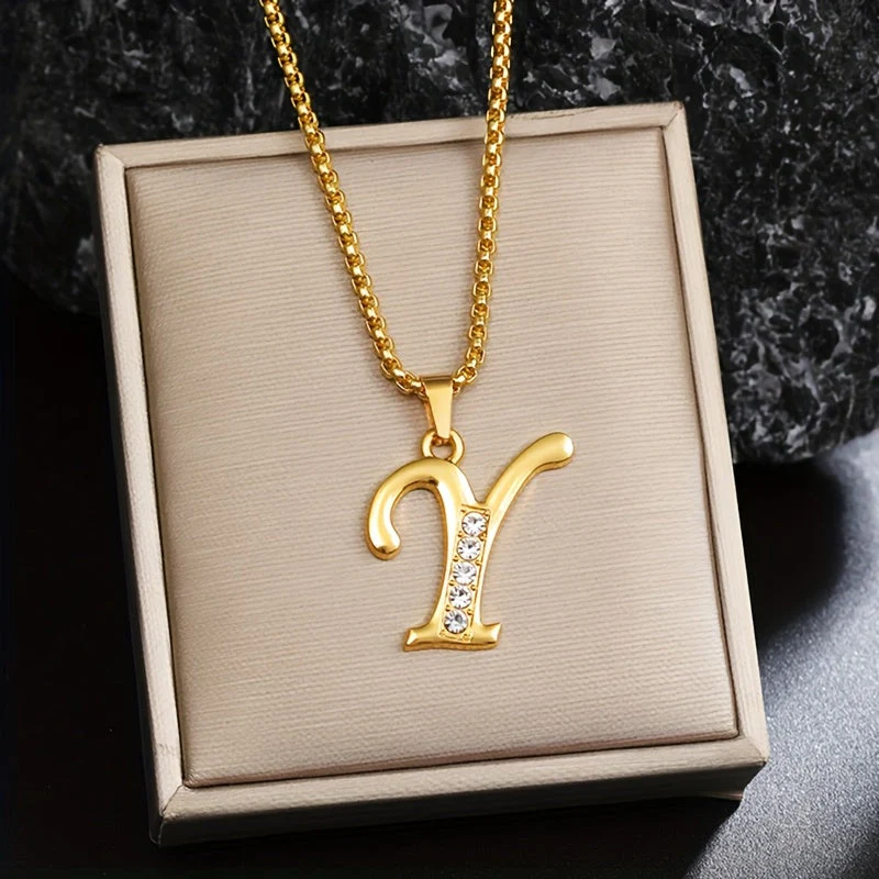 Crystal Accent Initial Necklace | Gold - Image 25