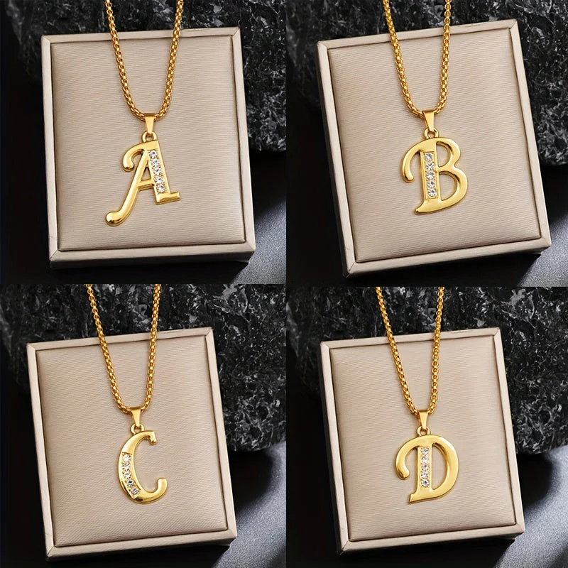 Crystal Accent Initial Necklace | Gold - Image 27