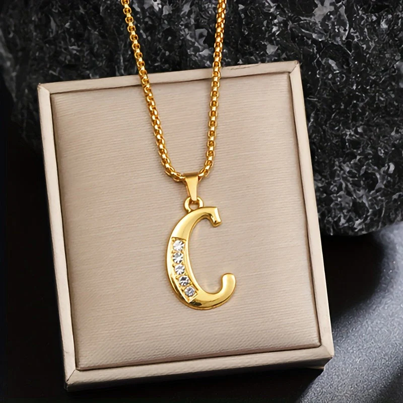 Crystal Accent Initial Necklace | Gold - Image 3