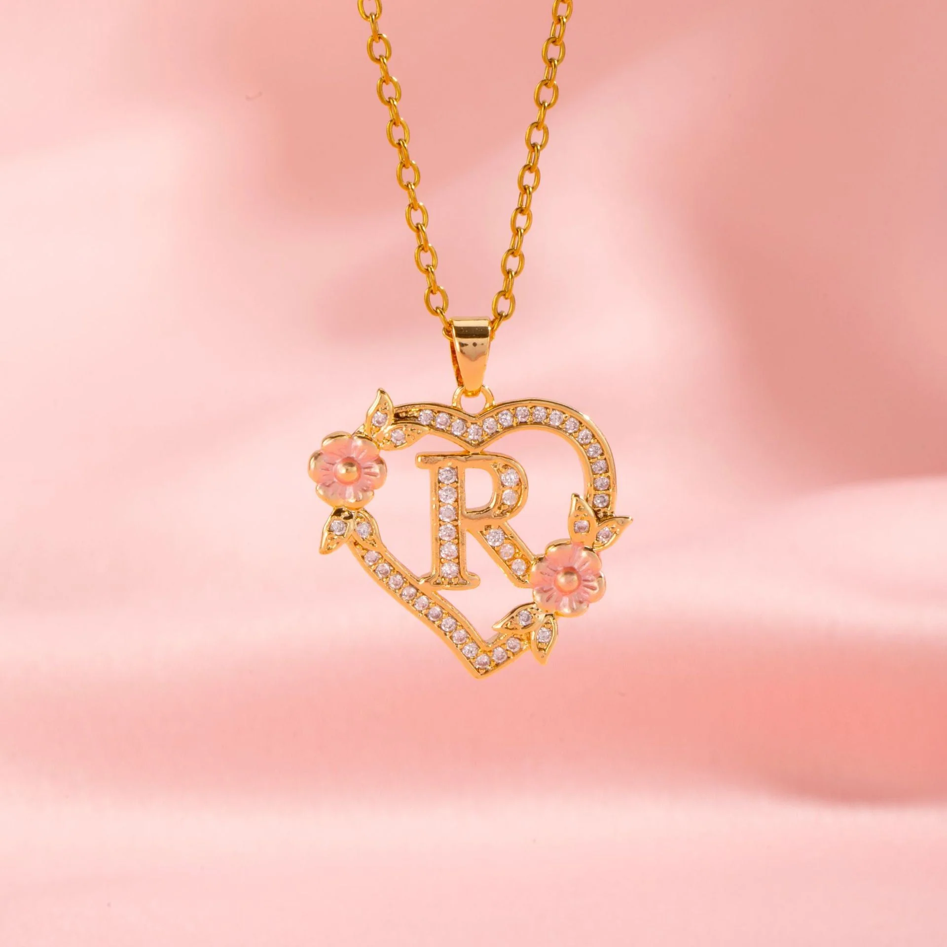 Floral Charm Initial Necklace | Gold - Image 17