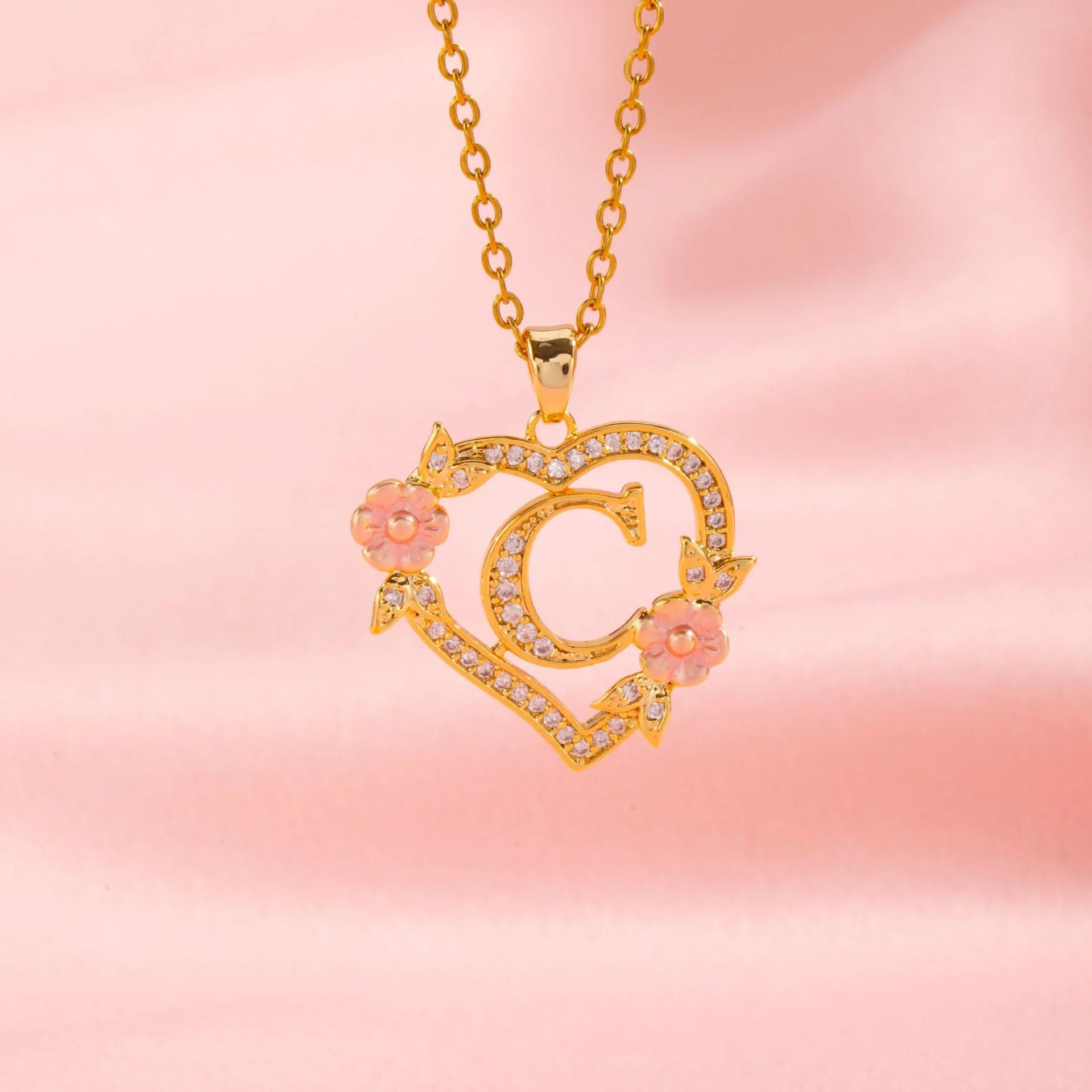 Floral Charm Initial Necklace | Gold - Image 3