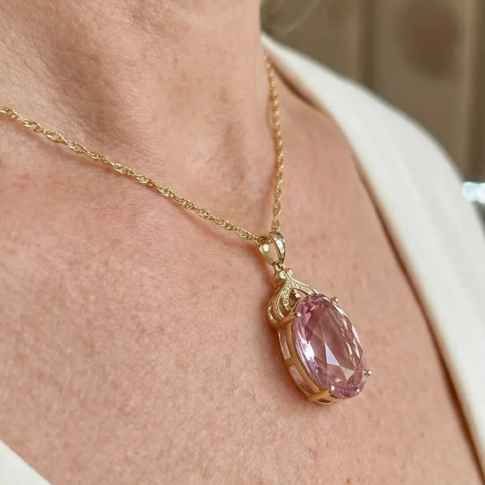 Pink Sapphire Imperial Oval Necklace | Gold - Image 2