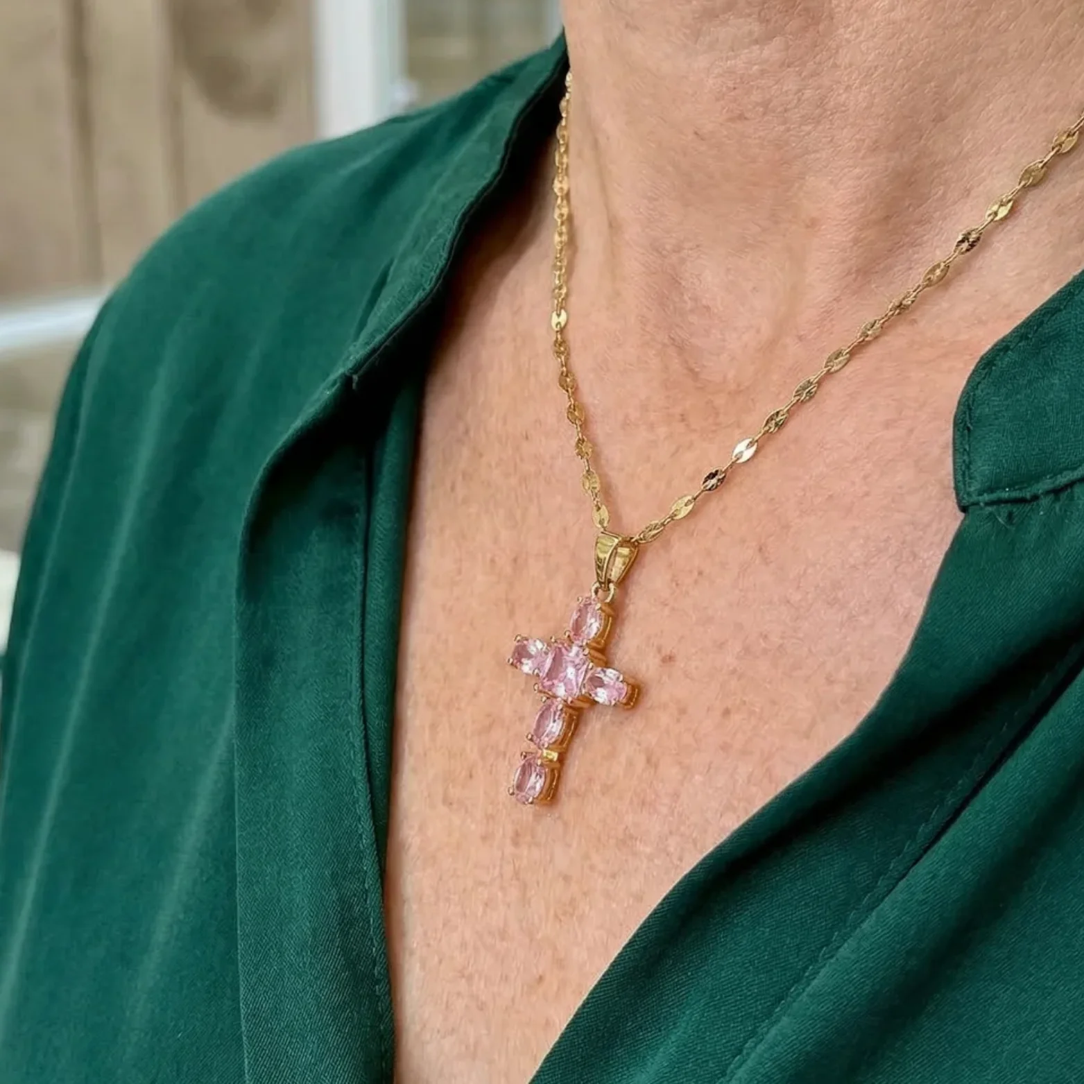 Rose Faith Cross Necklace | Gold - Image 2